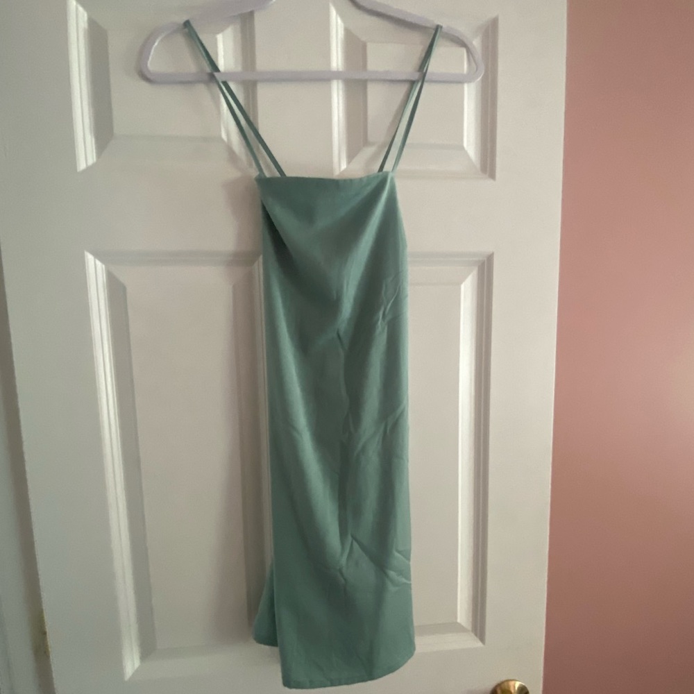Sage green mini lace up dress